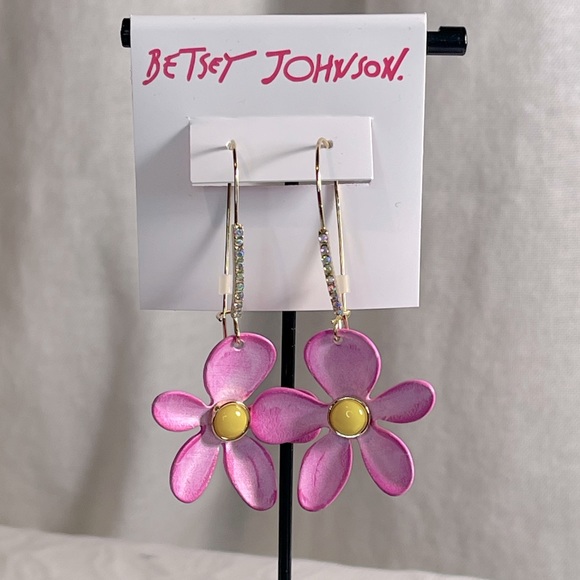 🚨🧾SOLD🧾🚨🌸 Betsey Johnson Gold Shepherds Hook Style Daisy Earrings - Picture 8 of 10